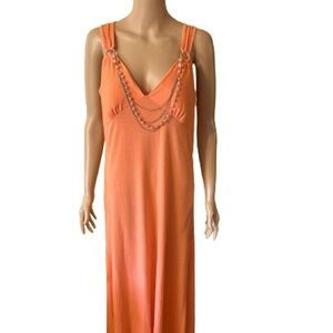 Very pretty summer long dress peach color with pearl chain attached size XL $9